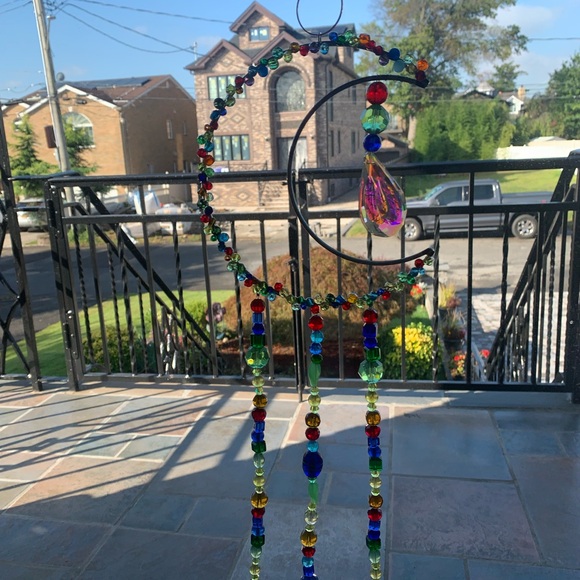 Colorful Handmade Beaded Crescent Moon Sun Catcher - Picture 5 of 12